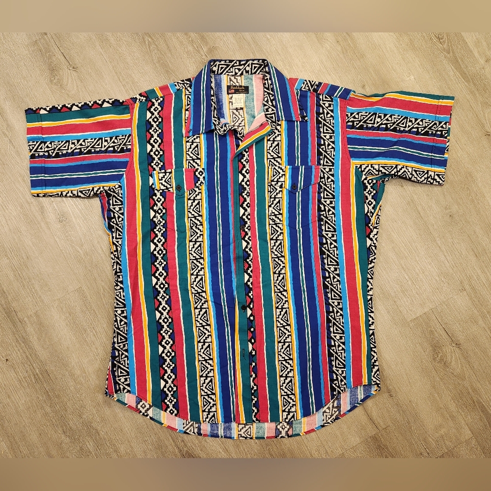 Vintage Ruddock Bros Western Shirt Brush Popper Cowboy Aztec Mens Size Large USA